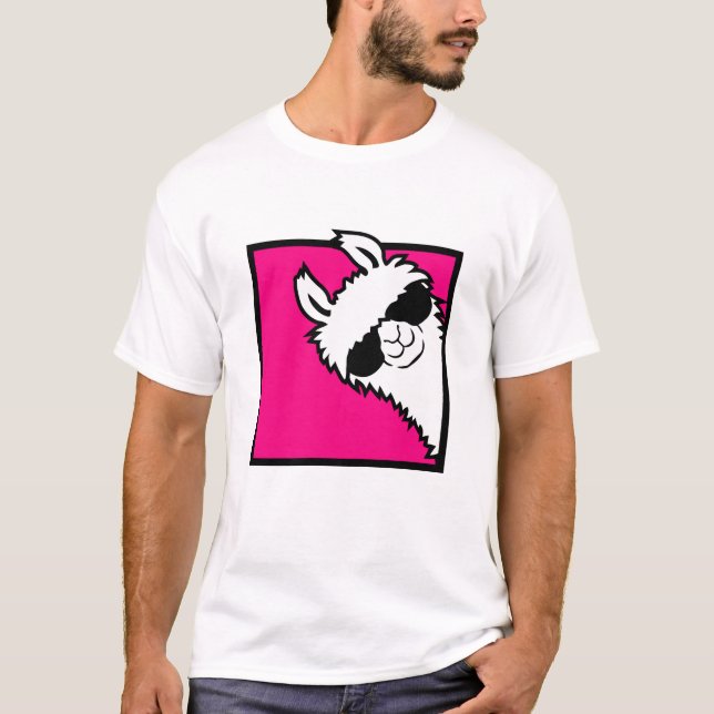 Llama Cool Peeking Sunglasses Furry Alpaca Fun T-Shirt (Vorderseite)