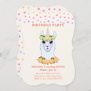 Llama-corn 7e anniversaire de fête Invitation