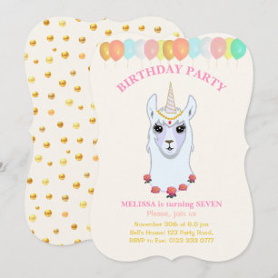Llama-corn 7e anniversaire de fête Invitation