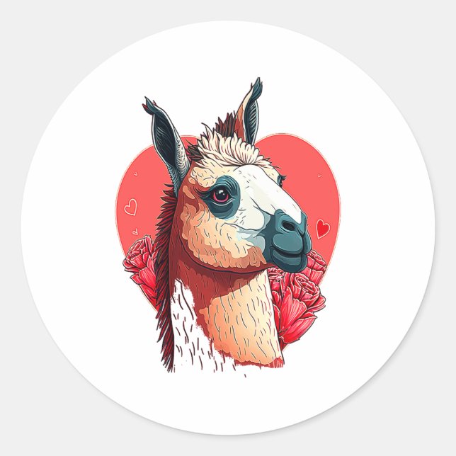 Llama Cute Alpaca Valentines Day Animal  Runder Aufkleber (Vorderseite)