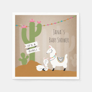 Llama Desert Cactus Girl Baby Dusche Serviette
