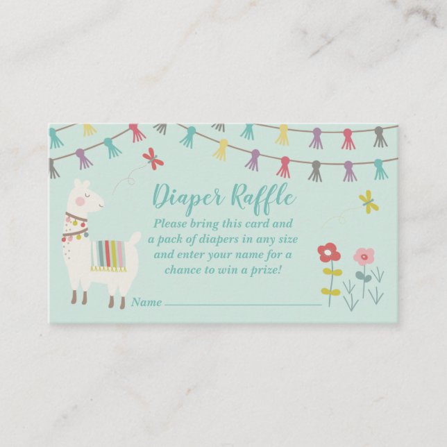 Llama Diaper Carte Raffle Mint Genre Neutre (Devant)