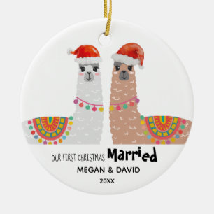 Llama Erster Weihnachtsfest Verheiratet Funny Weih Keramik Ornament