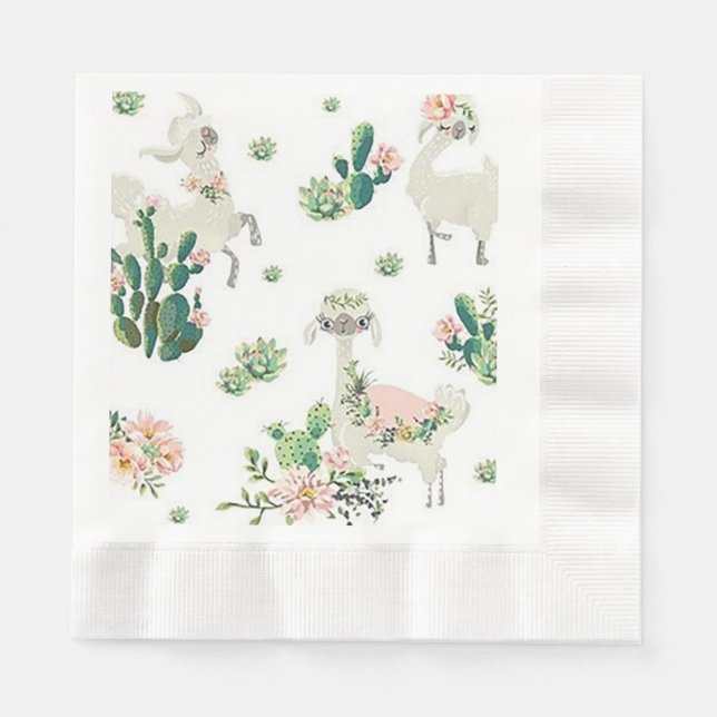 Llama et Cactus - serviettes en papier à panier (Devant)