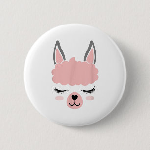 Llama Face Alpaca Eyelashes Button