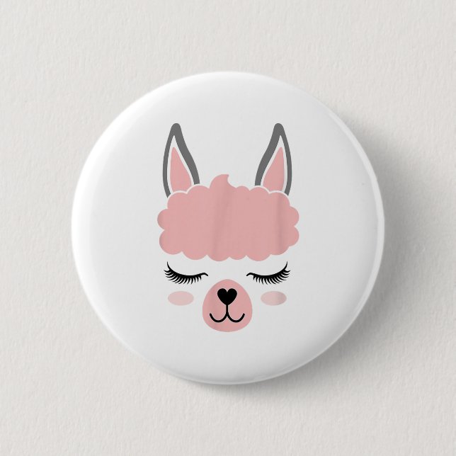Llama Face Alpaca Eyelashes Button (Vorderseite)
