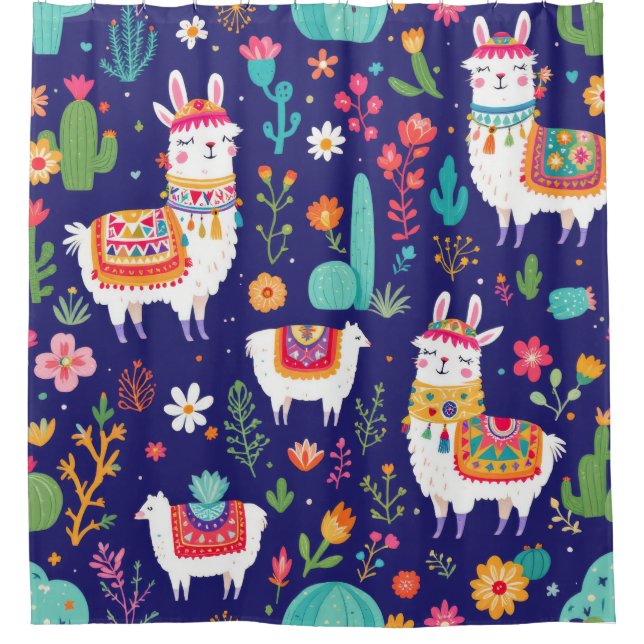 Llama Fiesta Duschvorhang (Vorderseite)