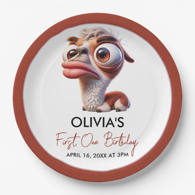 Llama Fiesta Funny Caricature 1. Geburtstag Pappteller (Vorderseite)