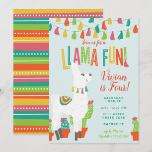 Llama Fun Anniversaire Invitation Alpaca Blue