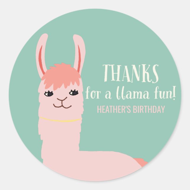 Llama Fun Birthday Party Danke Runder Aufkleber (Vorderseite)