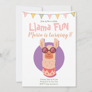 Llama Fun Cute Alpaca Anniversaire Invitation
