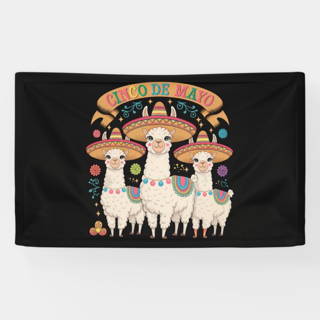 Llama Funny Cinco De Mayo Fiesta Party Banner (Horizontal)