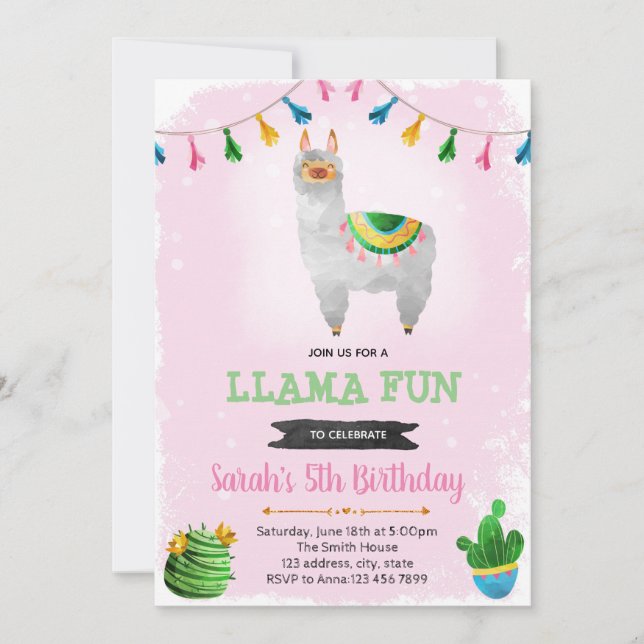 Llama-Geburtstagsfeier Einladung (Vorderseite)