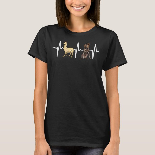 Llama German Drahthaar Pointer Heartbeat Dog T-Shirt (Vorderseite)