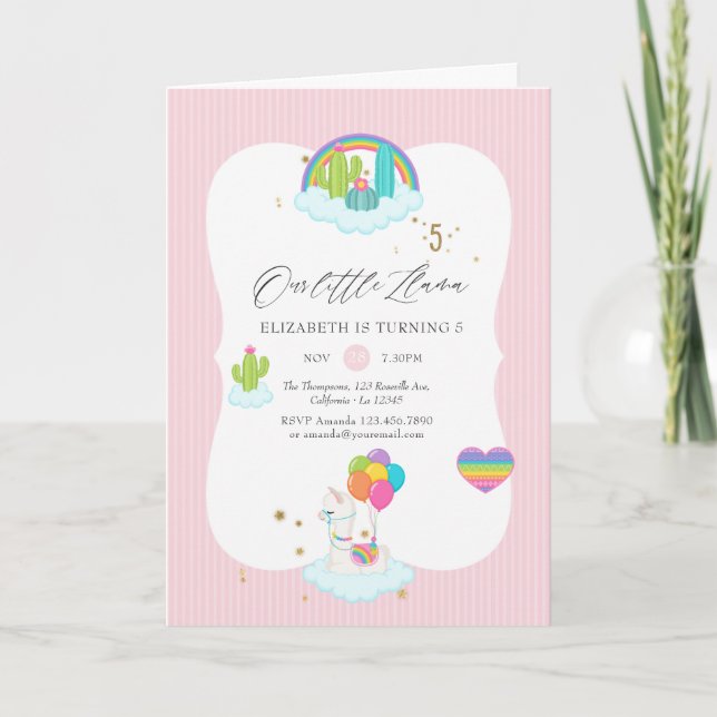 Llama Girl 5. Geburtstagsparty Einladung (Vorderseite)