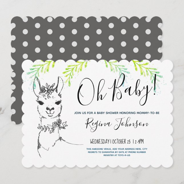 Llama Girl Baby Shower Einladung (Vorne/Hinten)