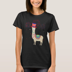 Llama Graphic Red White Blue Fireworks Dekoration  T-Shirt