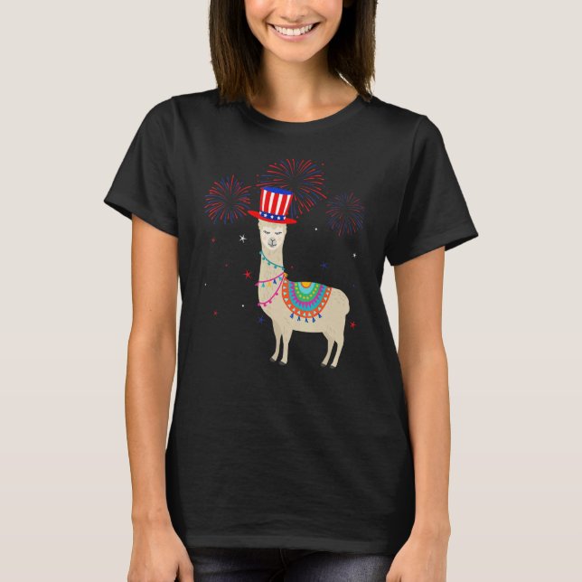 Llama Graphic Red White Blue Fireworks Dekoration  T-Shirt (Vorderseite)