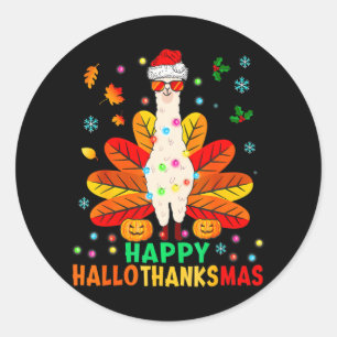 Llama Happy Hallothanksmas Türkei Pumpkin Runder Aufkleber