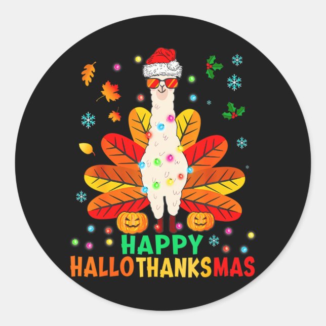 Llama Happy Hallothanksmas Türkei Pumpkin Runder Aufkleber (Vorderseite)