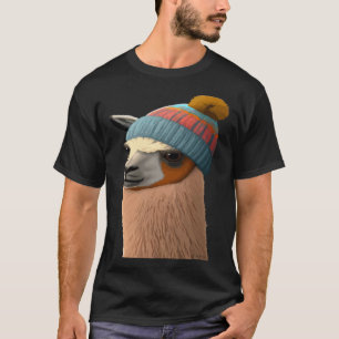 Llama in Beanie Niedlicher Hipster Spaß T-Shirt