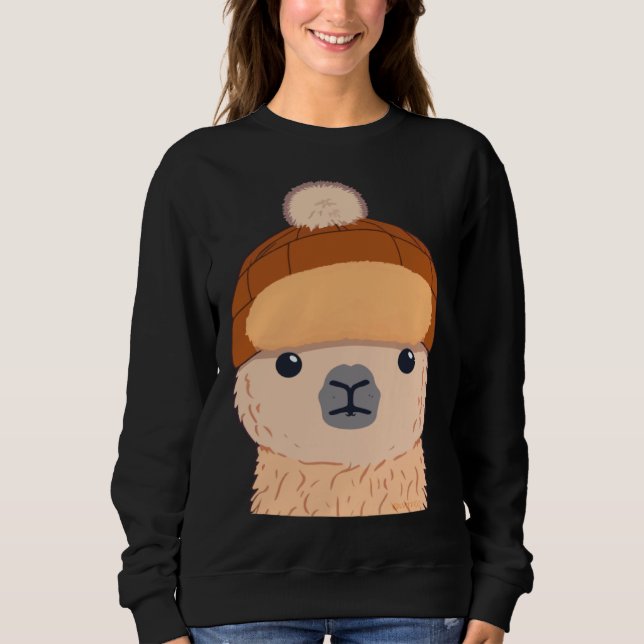 Llama in Winter Hat Cute Character Sweatshirt (Vorderseite)