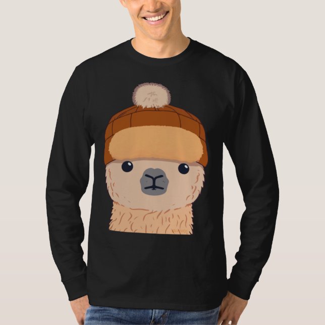 Llama in Winter Hat Cute Character T-Shirt (Vorderseite)