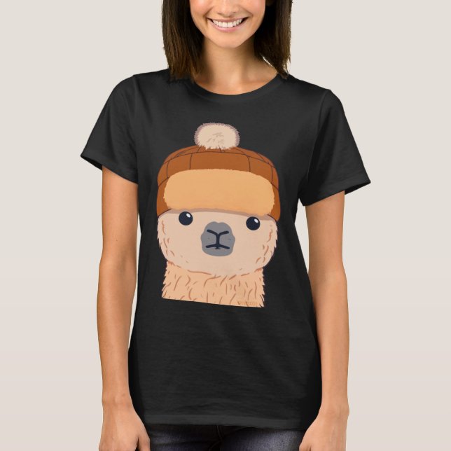 Llama in Winter Hat Cute Character T-Shirt (Vorderseite)