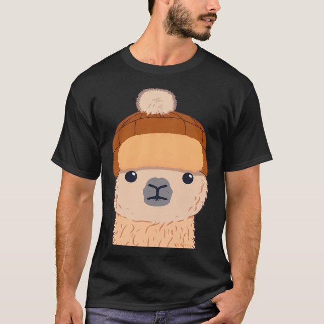 Llama in Winter Hat Cute Character T-Shirt (Vorderseite)