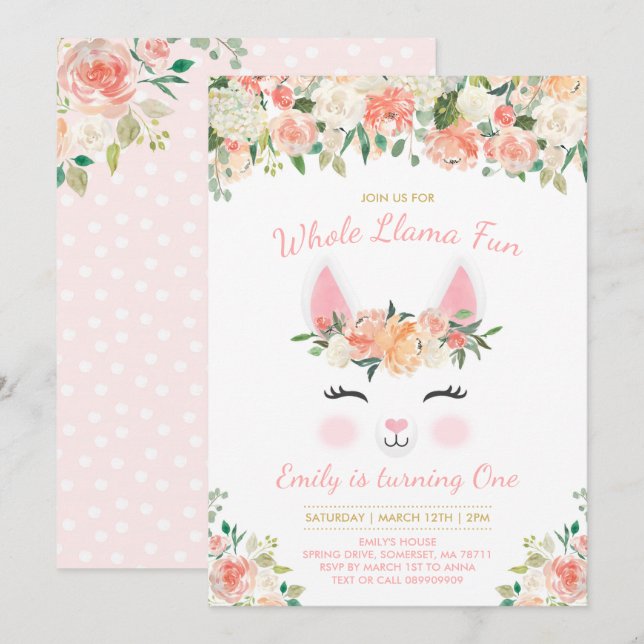Llama Invitation Anniversaire Toute la Llama Fun P (Devant / Derrière)