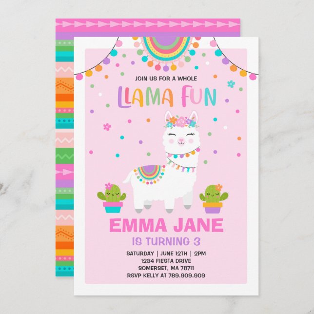 Llama Invitation Anniversaire Toute la Llama Fun P (Devant / Derrière)
