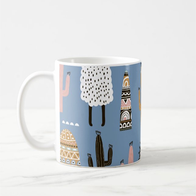 Llama, Kaktus, handGezeichnet Elementmuster. Kaffeetasse (Links)