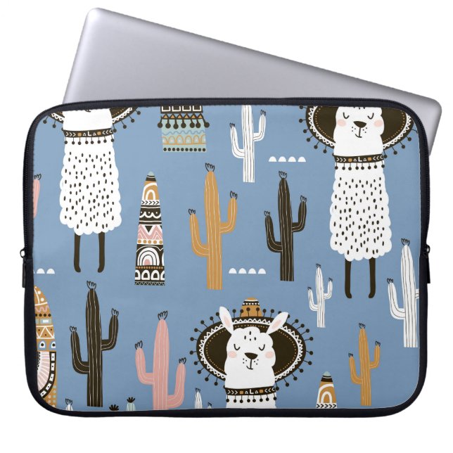 Llama, Kaktus, handGezeichnet Elementmuster. Laptopschutzhülle (Vorderseite)
