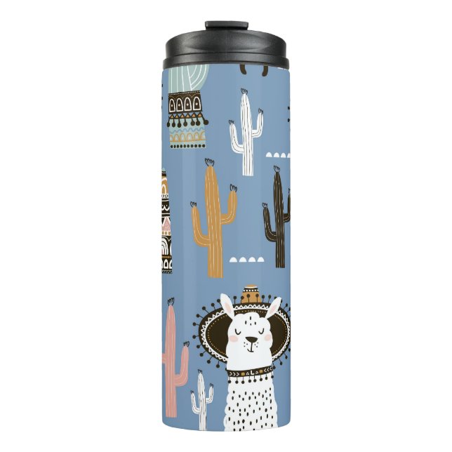 Llama, Kaktus, handGezeichnet Elementmuster. Thermosbecher (Vorderseite)