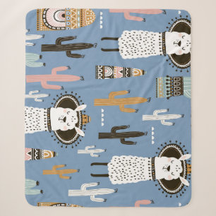 Llama, Kaktus, Handgezeichnete Elemente Muster. Sherpadecke