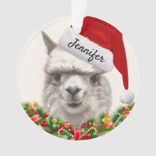 Llama Lächelt Ihr Name & Jahr Alpaka Weihnachten Ornament