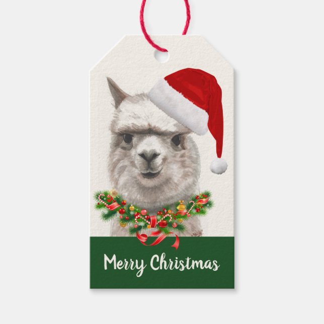 Llama Lächelt Niedliche Weihnachtsfeier personalis Geschenkanhänger (Vorderseite)