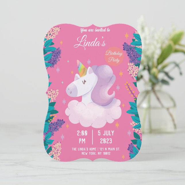 llama licorne Anniversaire Invitation (Debout devant)