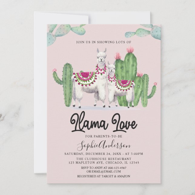  Llama Liebe Fiesta Cactus Mexican Baby Shower Einladung (Vorderseite)