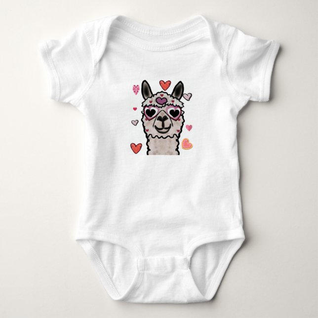 Llama Liebe Herz Valentins Baby Strampler (Vorderseite)