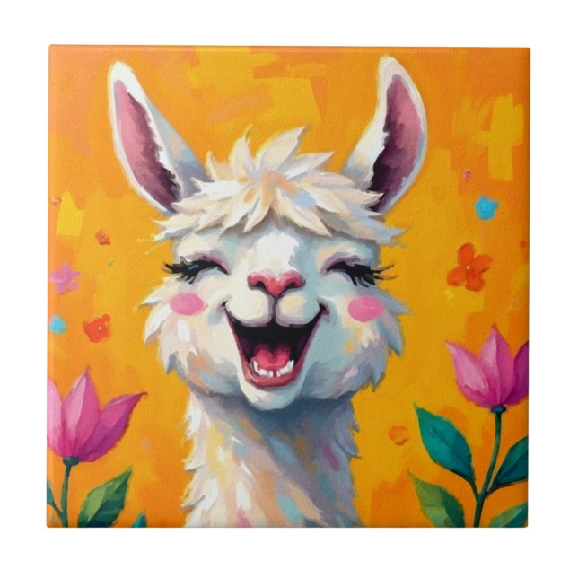 Llama-Liebe in Bloom Fliese (Vorderseite)
