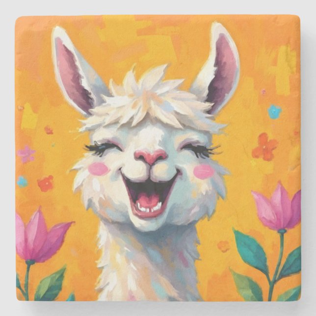 Llama-Liebe in Bloom Steinuntersetzer (Vorderseite)