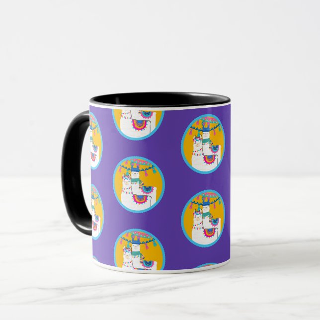 Llama Lila Blue Yellow Colorday Party Tasse (Vorderseite Links)