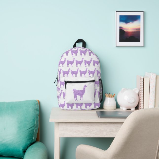 Llama lila Glitzer Glitzern Muster weiß Bedruckter Rucksack (InSitu)