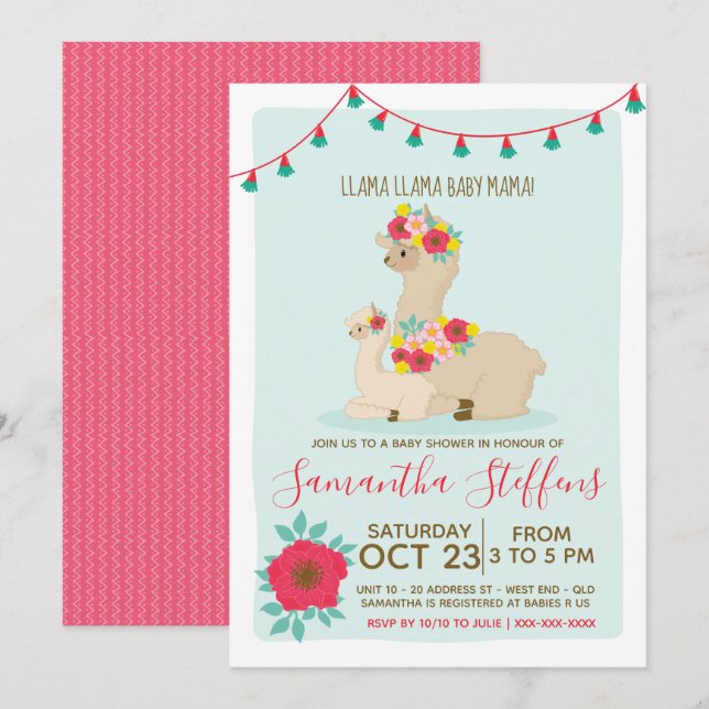Llama Llama Baby Llama Baby shower Invitation (Devant / Derrière)