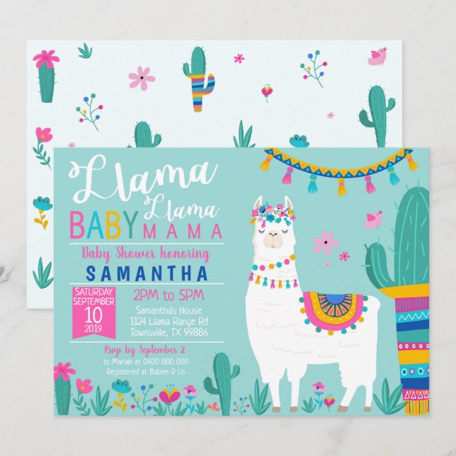 Llama Llama Baby Mama Baby shower Invitation (Devant / Derrière)