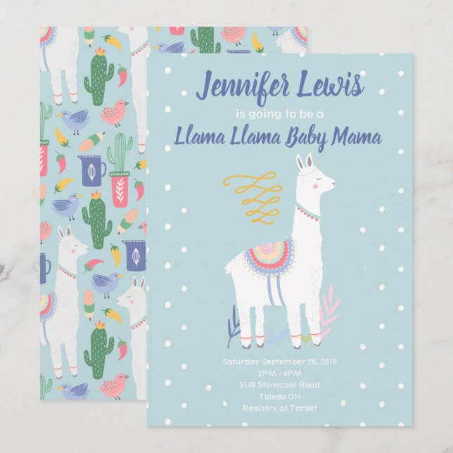Llama Llama Baby Mama Baby shower Invitation (Devant / Derrière)
