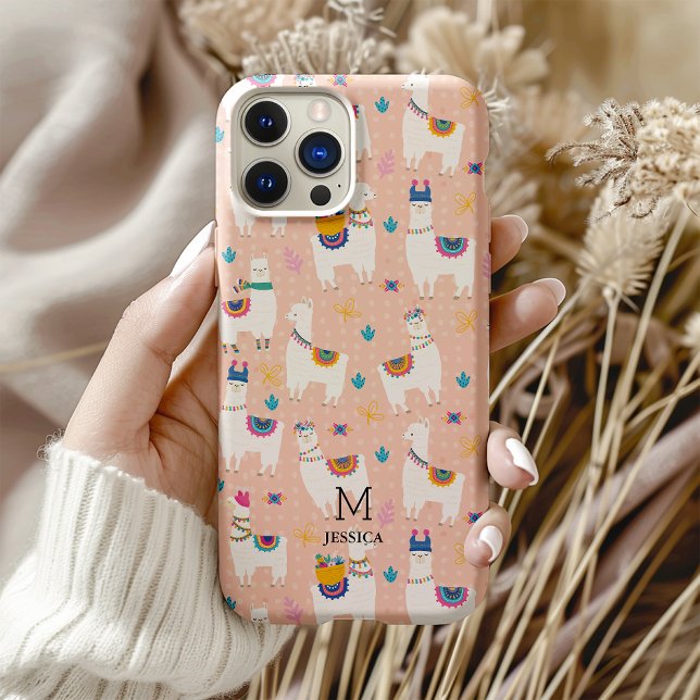 Llama Llama Niedlich Llama Pattern auf rosa iPhone 16 Pro Hülle ( You'll stand out from the herd with this adorable and original Llama pattern phone case.)