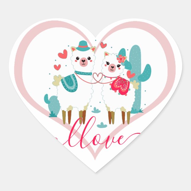 Llama Llove Herz-Aufkleber (Vorderseite)