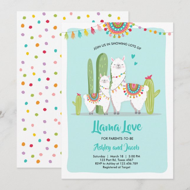 Llama Love Fiesta Boy Blue Baby shower Invitation (Devant / Derrière)